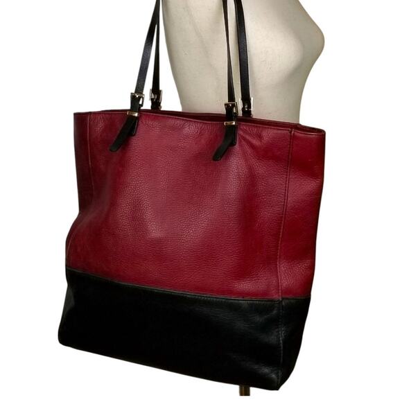 AUDREY BROOKE Handbag Tote Red & Black Genuine Leather Goldtone Hardware - Picture 1 of 11